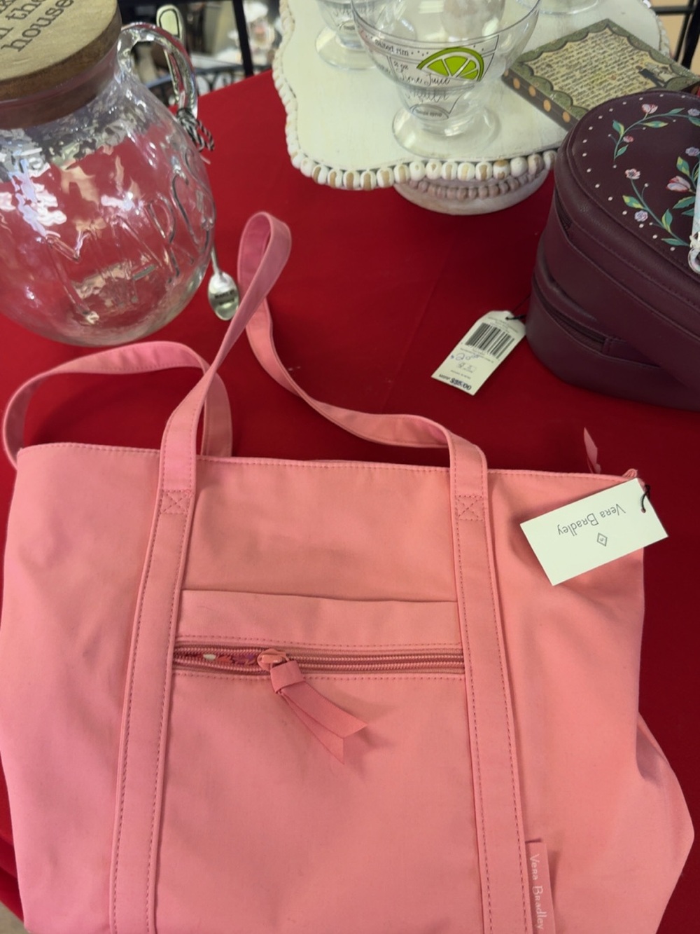 Vera Bradley Pink Canvas Tote with Front Zip Pocket